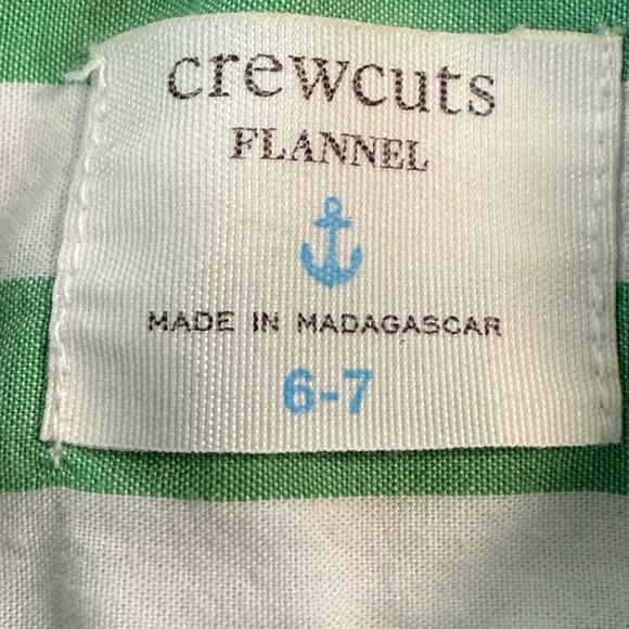Crewcuts Boys 6‑7 Green White Stripe Button‑Down Shirt Gently Used 100% Cotton - Picture 3 of 4